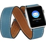 Curea iUni compatibila cu Apple Watch 1/2/3/4/5/6/7, 44mm, Double Tour, Piele, Albastru