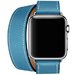 Curea iUni compatibila cu Apple Watch 1/2/3/4/5/6/7, 40mm, Double Tour, Piele, Albastru